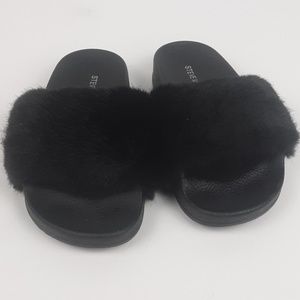 Steve Madden faux fur slides